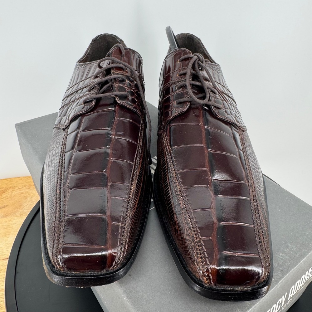 Stacy Adams Pietro Cognac Brown Exotic Print Leather Oxford Shoes 24675-221 11.5 - Picture 2 of 7